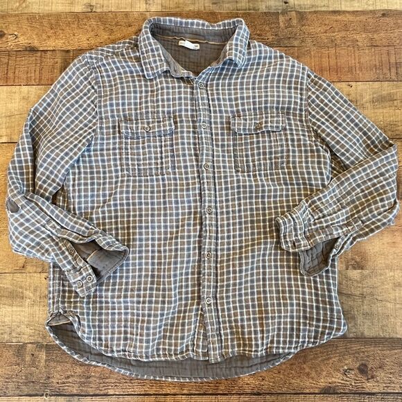 Carbon 2 Cobalt Grey Yellow Button Front Plaid Shirt Large Cotton **Flaw - Picture 7 of 11